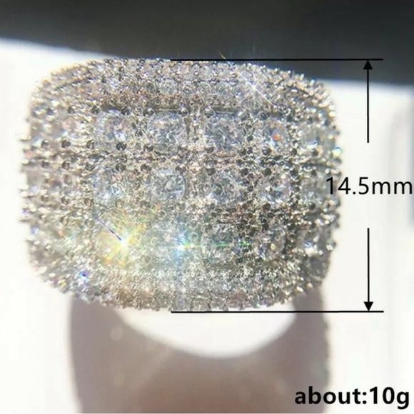 NEW WIDE PAVE BAND 925 STERLING SILVER DIAMOND RING, CUTE RING, SHINY RING. - Picture 2 of 7